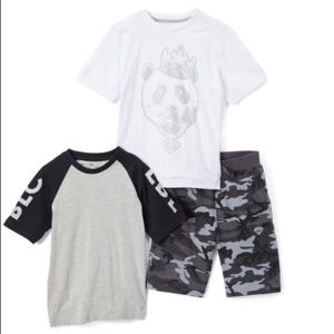 White Crown Panda Tee set of 3; 2 shirts & shorts